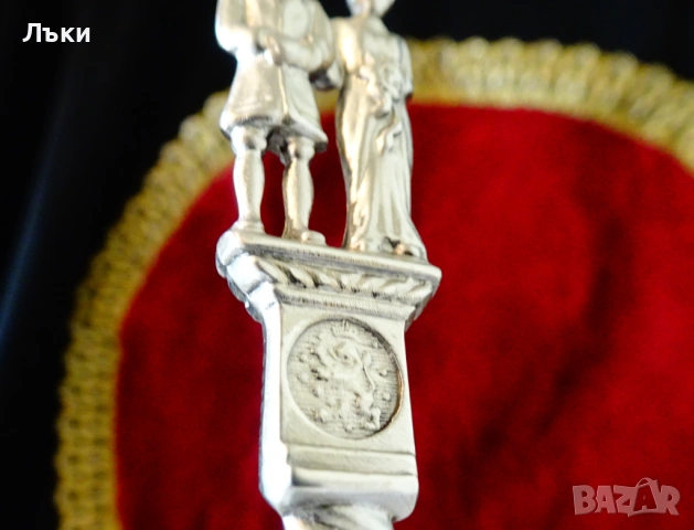 Лъжица от калай с фигури на съпрузи за калаена сватба. , снимка 6 - Антикварни и старинни предмети - 53965503