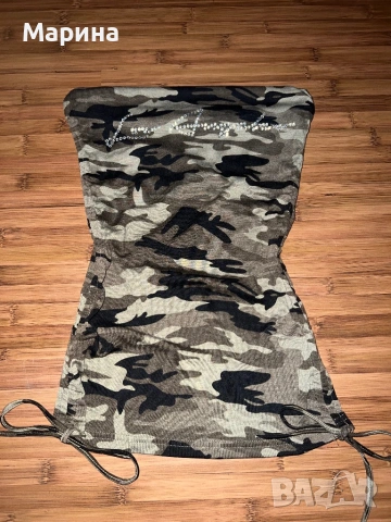 Дамска блуза с камуфлажен принт и регулируеми връзки, зелен цвят каки