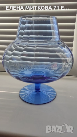 Огромна чаша/ваза/свещник/бонбониера от цветно стъкло с релеф, снимка 2 - Декорация за дома - 53728327