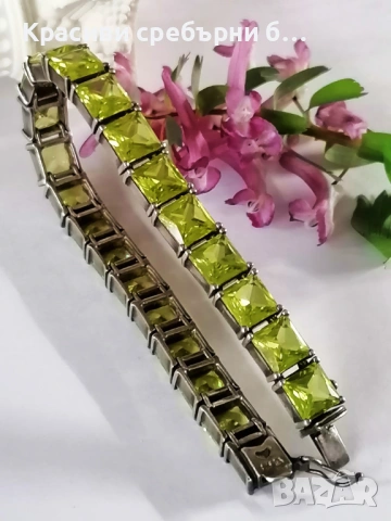 Маркова, масивна сребърна гривна с перидот 39.19гр , снимка 6 - Гривни - 54051041