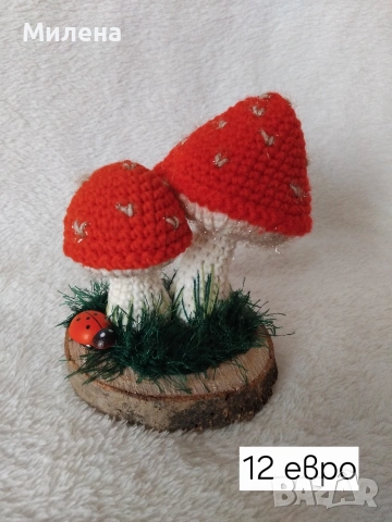 Плетена гъбка върху пънче, снимка 8 - Декорация за дома - 53574785