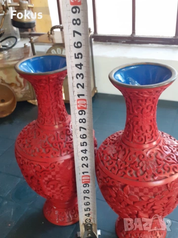 Cinnabar Laquer -чифт прелестни стари китайски вази уникални, снимка 7 - Антикварни и старинни предмети - 53296866