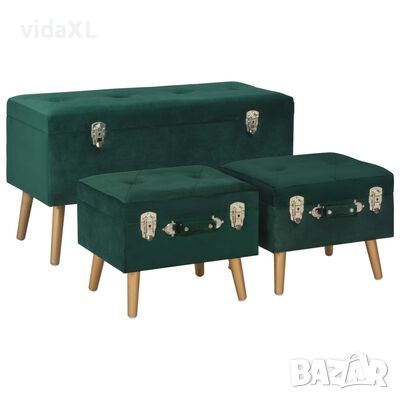 vidaXL Табуретки за съхранение, 3 бр, зелени, кадифе(SKU:329254, снимка 1 - Дивани и мека мебел - 45541174