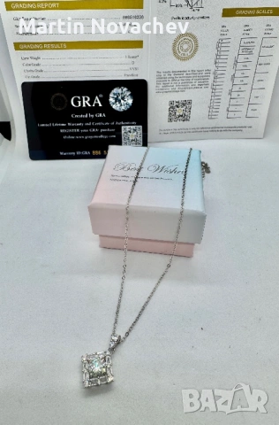 Сребърно колие с мойсанит (Диамант) 1 карат, снимка 9 - Колиета, медальони, синджири - 53424016