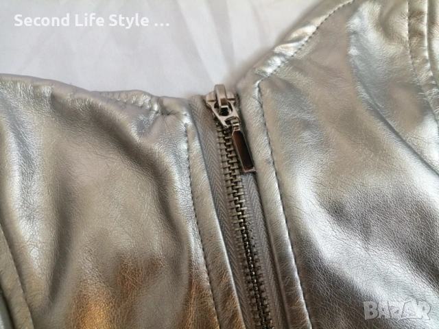 Amisu дамски кожен сребърен корсет-бюстие р-р S, снимка 5 - Корсети, бюстиета, топове - 54115195