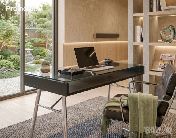 Бюро Flash Furniture Brettford NAN-JN-2966-GG Бюро с плот от закалено стъкло Работна маса Офис бюро , снимка 4 - Бюра - 54216673