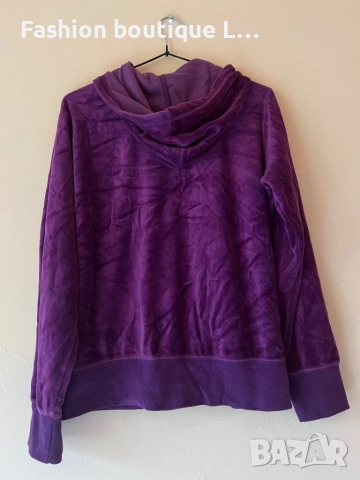 Дамски плюшен суитшърт с качулка 80% памук М размер с джобове в тъмно лилаво - цикламен цвят 💜, снимка 3 - Суичъри - 52210515