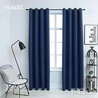 vidaXL Затъмняващи завеси с метални халки, 2 бр, сини, 140x225 см（SKU:134451）, снимка 2 - Пердета и завеси - 49297722