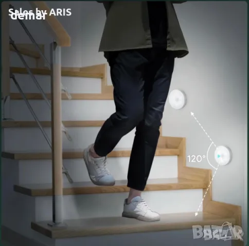 Blewandy 2 броя акумолаторни LED лампи със сензор за движение, димируеми, снимка 5 - Лед осветление - 49905873