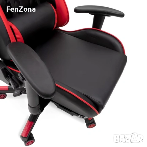 Ергономичен геймърски стол с функция за масаж и подложка за крака - червен, снимка 11 - Столове - 54096544