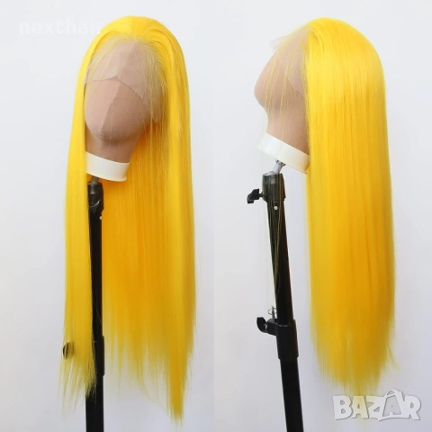 Дълга права жълта перука с дантела 13x4 – ефектен и модерен стил, снимка 7 - Аксесоари за коса - 52846825