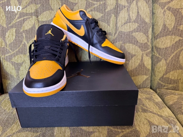 Нови мъжки обувки AIR JORDAN 1 LOW BLACK/YELLOW OCHRE-WHITE, снимка 2 - Спортни обувки - 51778033