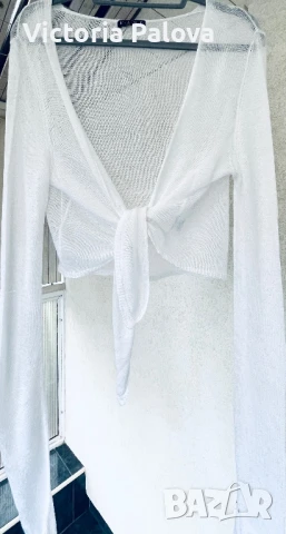 Луксозна бяла жилетка плетен лен  HAND Италия, снимка 8 - Жилетки - 50581412