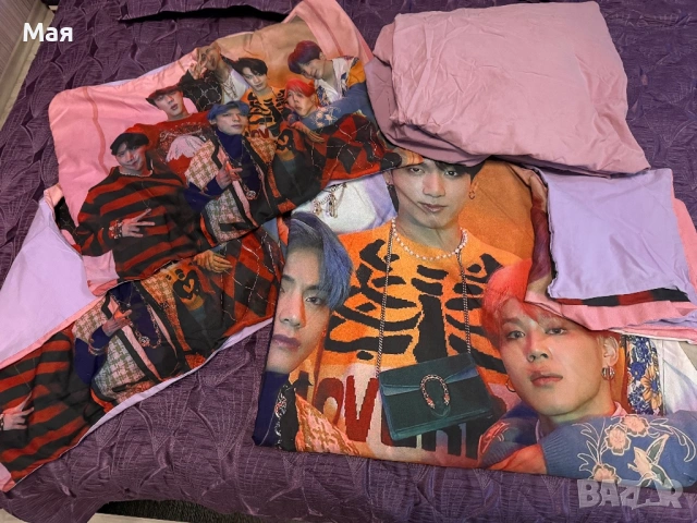 22 евро спален комплект на BTS за легло 120/190 см., снимка 2 - Спално бельо и завивки - 52098383