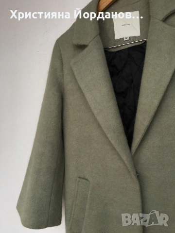 Вълнено палто цвят светла мента със сиви отенъци, М, снимка 2 - Палта, манта - 53089654