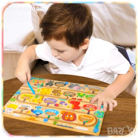 4697 Магнитен Лабиринт с Числа: Образователна Дървена Игра за Броене и Финна Моторика