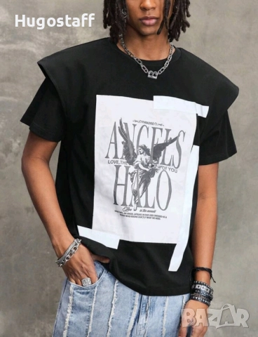 Нова двоен ръкав лепенки тениска блуза фланелка т шърт ангел Хл , снимка 2 - Тениски - 51767050