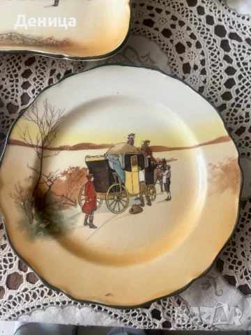 Royal Doulton, по-специално чинии и квадратна купа със сцени с конски карети. , снимка 4 - Чинии - 51304977