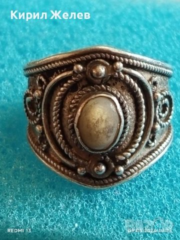 Старинен сребърен пръстен филигранна изработка с СЕДЕФ ювелирна изработка 51348, снимка 7 - Пръстени - 53763327