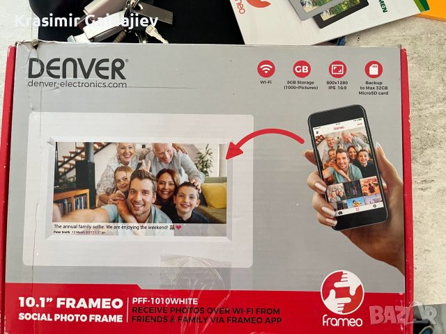 Denver цифрова фоторамка Frameo PFF-1010, бяла, снимка 3 - Таблети - 45189531