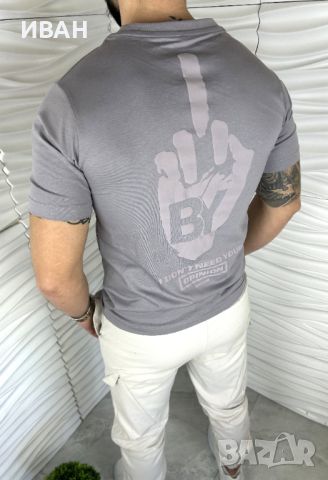 Мъжка сива тениска с надписи и щампа на гърба, снимка 2 - Тениски - 46479192