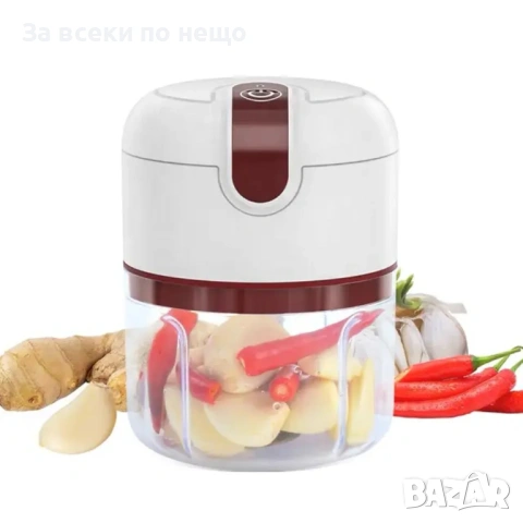 Мини електрически кухненски чопър с 3 купички, безшумен и лесно преносим, снимка 6 - Чопъри и пасатори - 53244861