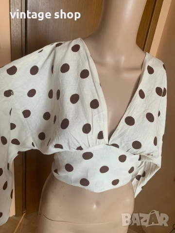 Дамска блуза Zara с десен точки, размер М/L, снимка 2 - Блузи с дълъг ръкав и пуловери - 53990653