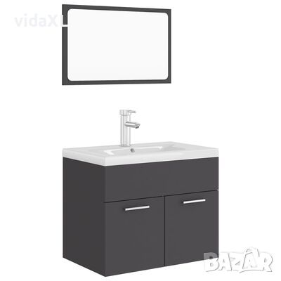 vidaXL Комплект мебели за баня, сив, ПДЧ(SKU:3071317