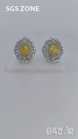 УНИКАЛНИ СРЕБЪРНИ ОБЕЦИ С ЖЪЛТ САПФИР ОТ ТАЙЛАНД, снимка 8 - Обеци - 52318187