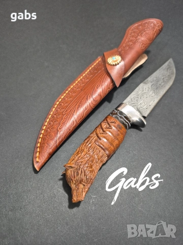 Японски ловен нож MYATO WOOLF DAMASK с кожена кания,LN429, снимка 11 - Ножове - 52662409