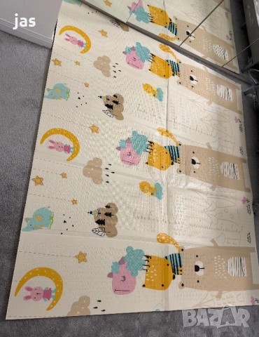 Двулицев образователен килим за игра в бежово - 180х200, снимка 3 - Други - 53883497