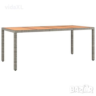 vidaXL Градинска маса с дървен плот, сива, полиратан и акация масив