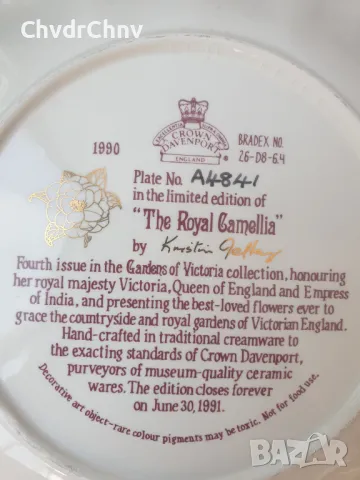 Аглийска колекционерска декоративна ажурна порцеланова чиния Crown Davenport/Royal Camellia, снимка 4 - Декорация за дома - 48043972