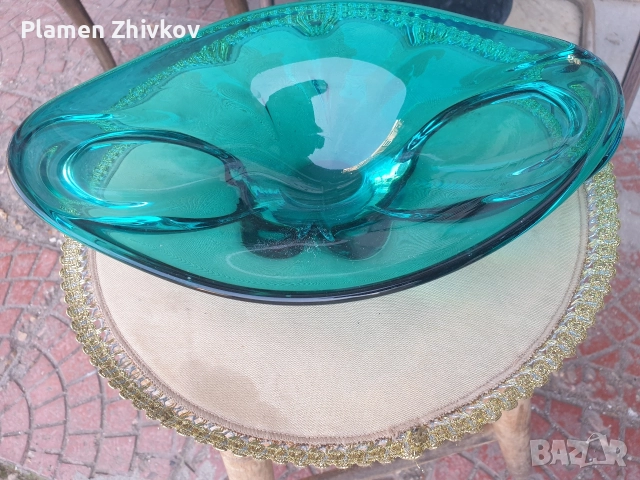 голяма масивна фруктиера от ръчно изтеглено стъкло, снимка 3 - Антикварни и старинни предмети - 52838510