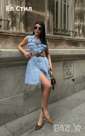 kd Рокля деним с колан, снимка 2 - Рокли - 54154080