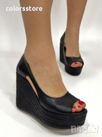 Обувки на платформа - черна кожа с черно ходило - S547, снимка 1 - Дамски ежедневни обувки - 46323835