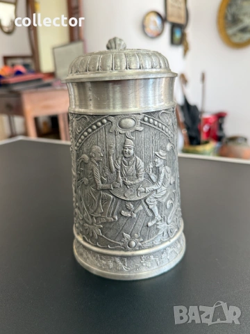 Немска калаена халба с капак - Alwe. №7853, снимка 2 - Антикварни и старинни предмети - 53444909