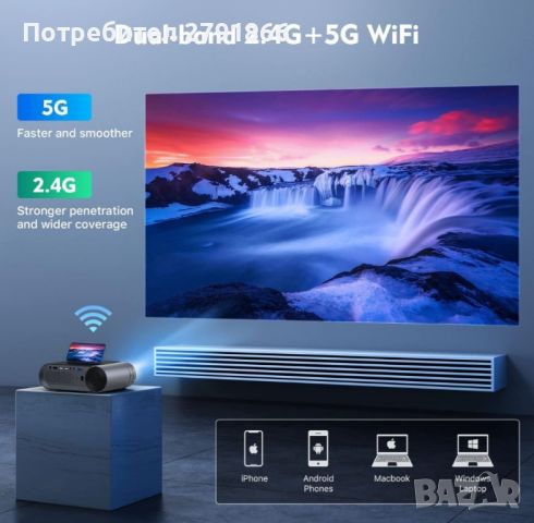 Видео проектор, HD Dolby WiFi Bluetooth проектор, 8000 лумена, снимка 1 - Плейъри, домашно кино, прожектори - 46803301