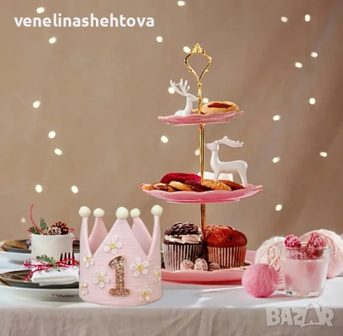 Корона за първи рожден ден 1 година парти декорация розова момиче, снимка 3 - Други - 53280834