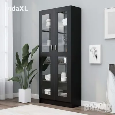 vidaXL Шкаф витрина, черен, 82,5x30,5x185,5 см, ПДЧ(SKU:802769), снимка 2 - Шкафове - 48783298