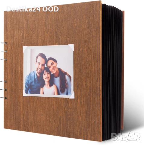 Дървен фото албум scrapbook 28x28 см 80 страници черен