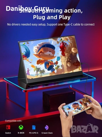  Професионален IPS 15.6" преносим монитор, 2000:1 CR 1080P IPS матов USB-C Mini HDMI външен, снимка 3 - Монитори - 53401980