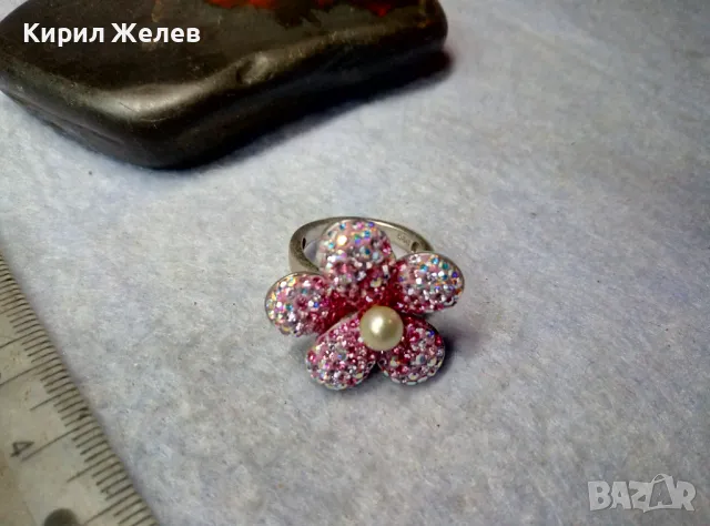 СКЪПОЦЕНЕН СРЕБЪРЕН ПРЪСТЕН ЦВЕТЕ СРЕБРО 925 с БЯЛА НАТУРАЛНА ПЕРЛА ЕМАЙЛ РАЗНОЦВЕТНИ КАМЪЧЕТА 49226, снимка 9 - Пръстени - 50024146
