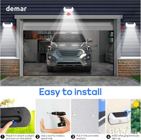 NEWNEN Соларни охранителни лампи за външна употреба със сензор за движение, 4 броя, снимка 5 - Соларни лампи - 49822463