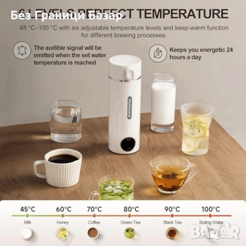 Нова Портативна електрическа кана 500 мл USB-C 6 температури 24ч режим, снимка 4 - Други - 53839362