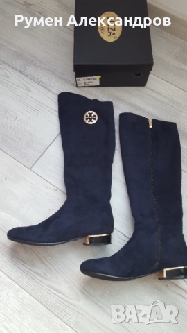 Тъмно сини велурени дамск високи ботуши ELIZA р-р 39, снимка 3 - Дамски ботуши - 52793370
