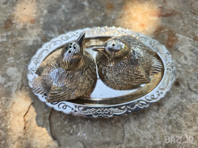 Винтидж Посребрени Птици Сол/ Черен пипер , снимка 4 - Прибори за хранене, готвене и сервиране - 51358006