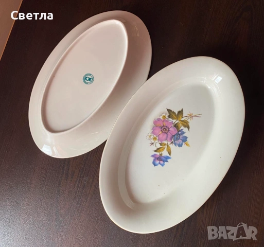 Чинии порцеланови, елипсовидни, 12 бр. за € 24, с р-ри 23/15см Качествен,дебел порцелан,Златен кант, снимка 4 - Чинии - 54167146