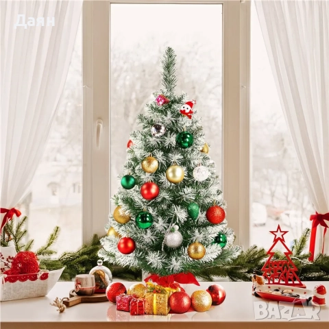 Изкуствена коледна елха със сняг за маса 90см Yaheetech 