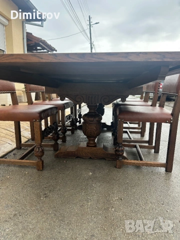 Масивна трапезна маса (разтегателна) с 6 стола 325см., снимка 6 - Маси - 53958422